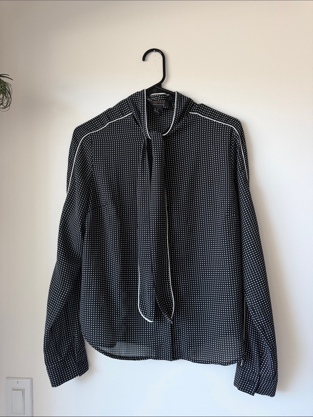 Forever 21 Black and White Polka Dot Tie-Neck Blouse